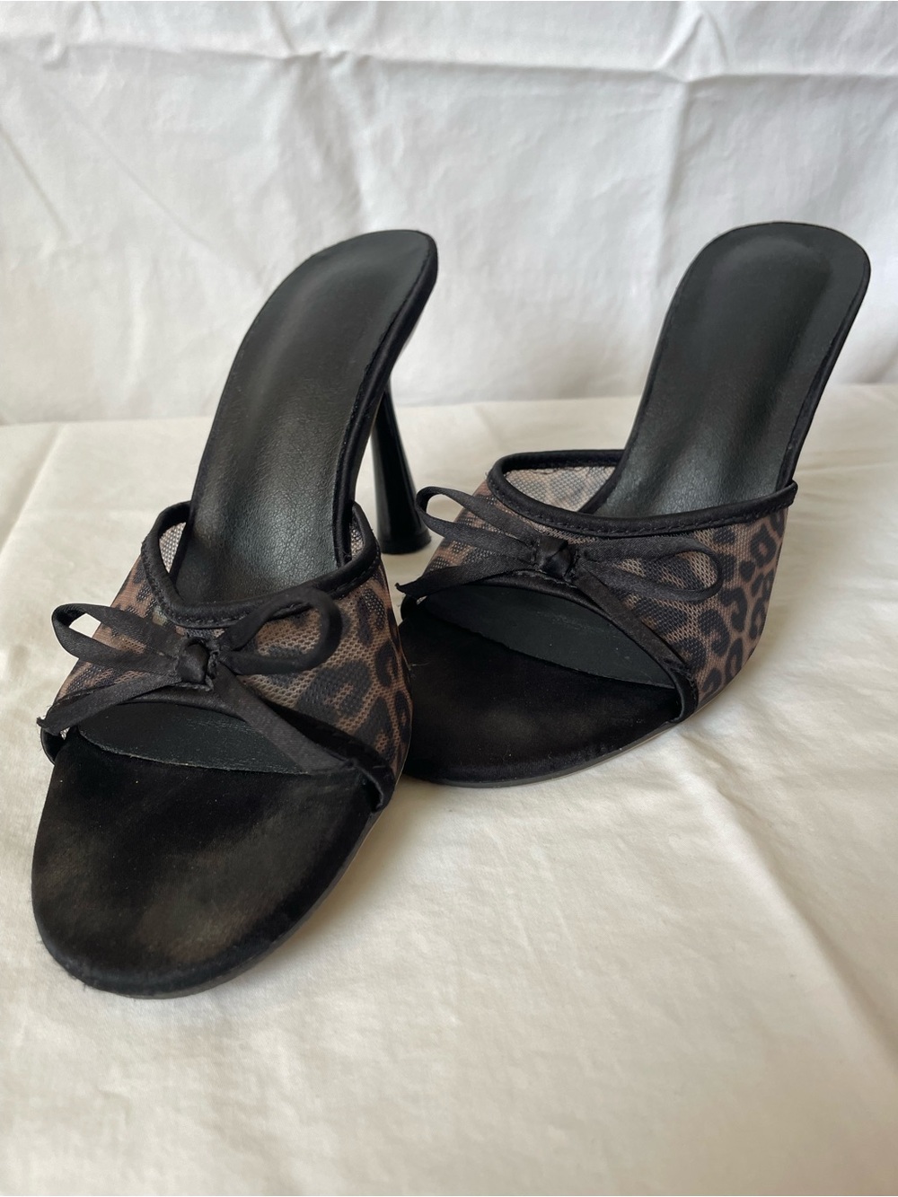 Leopard Print Black Open-Toe Heeled Mules